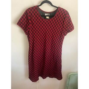 Sunshine Starshine Red Black Buffalo Plaid Shift Dress Vintage Size 14 04-4505